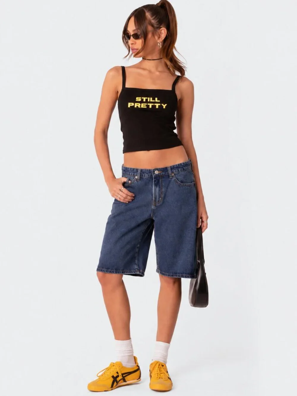 Edikted Low Rise Denim Bermuda Jorts Womens Small Baggy Skater Y2K Streetwear